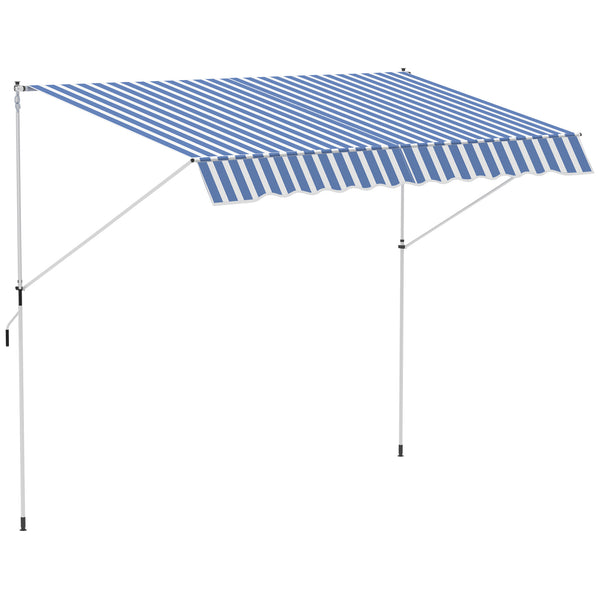 10x5ft Manual Retractable Awning, Patio Sun Shade Canopy Shelter with 5.6-9.2ft Support Pole, Water Resistant UV Protector, for Window, Door, Porch, Deck, Blue