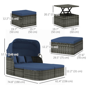 6-piece rattan patio set with canopy and lift-top coffee table
