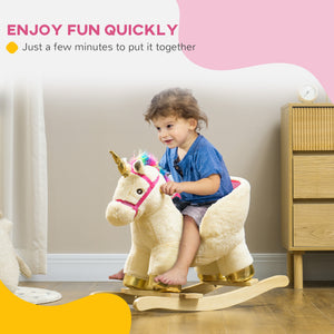 Unicorn Rocking Horse with Sound, Seat Belt, Wooden Base, for 18-36 Months