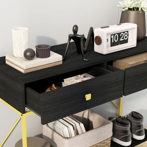 Entrance console with 2 drawers and storage shelf, black