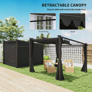 Pergola métallique avec toit coulissant et rétractable, 10 x 10, noire