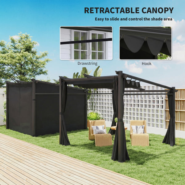 Pergola métallique avec toit coulissant et rétractable, 10 x 10, noire