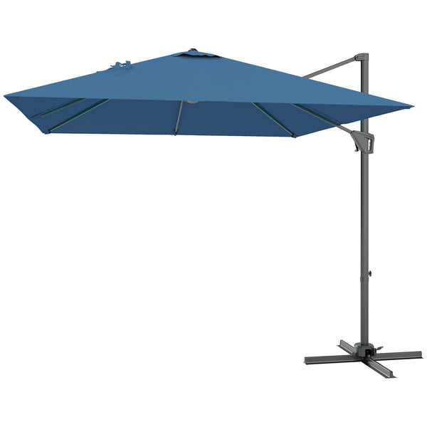 Parasol déporté carré de 8 pieds, avec pied en croix, bleu marine