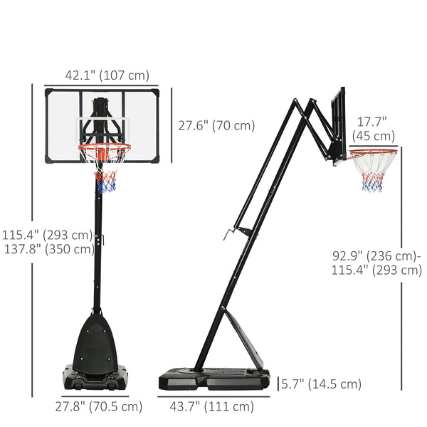 Panier de basket portable d'extérieur, hauteur réglable de 292 à 350 cm