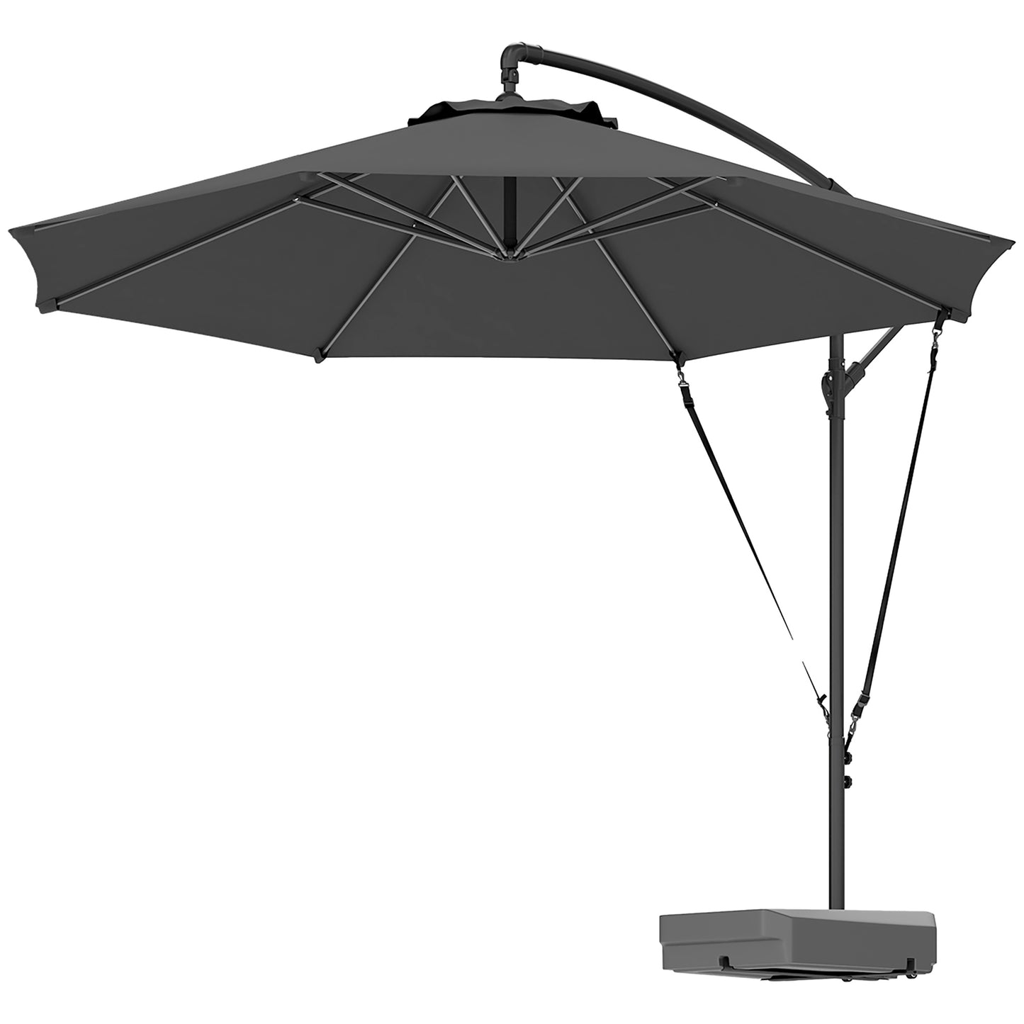 Outsunny 10FT Cantilever Umbrella with Fillable Base, Wind Strap and Cover, Offset Hanging Umbrella with Crank, UPF50+, Gray |