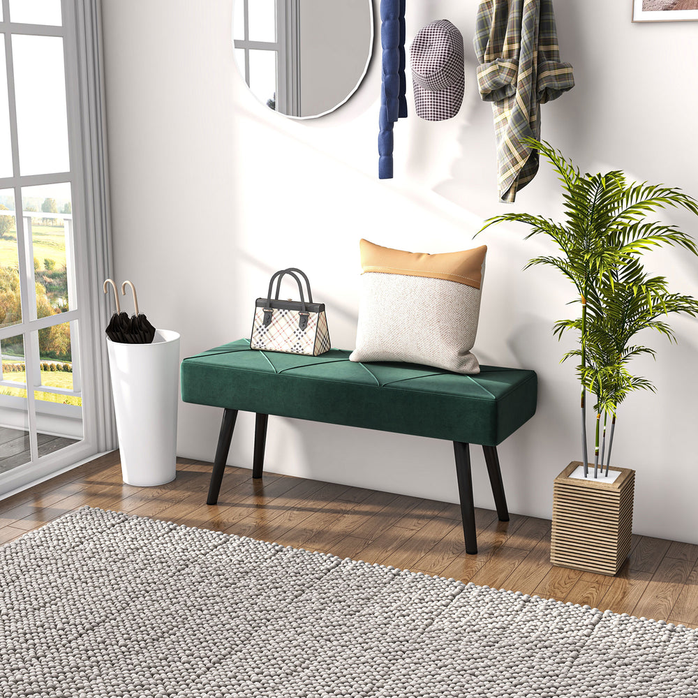 Banc de chambre rembourré moderne avec pieds en acier, vert