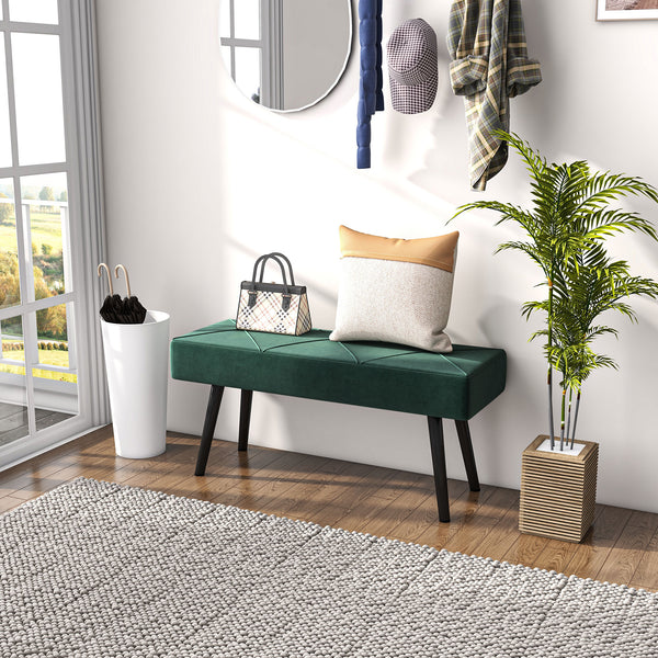 Banc de chambre rembourré moderne avec pieds en acier, vert