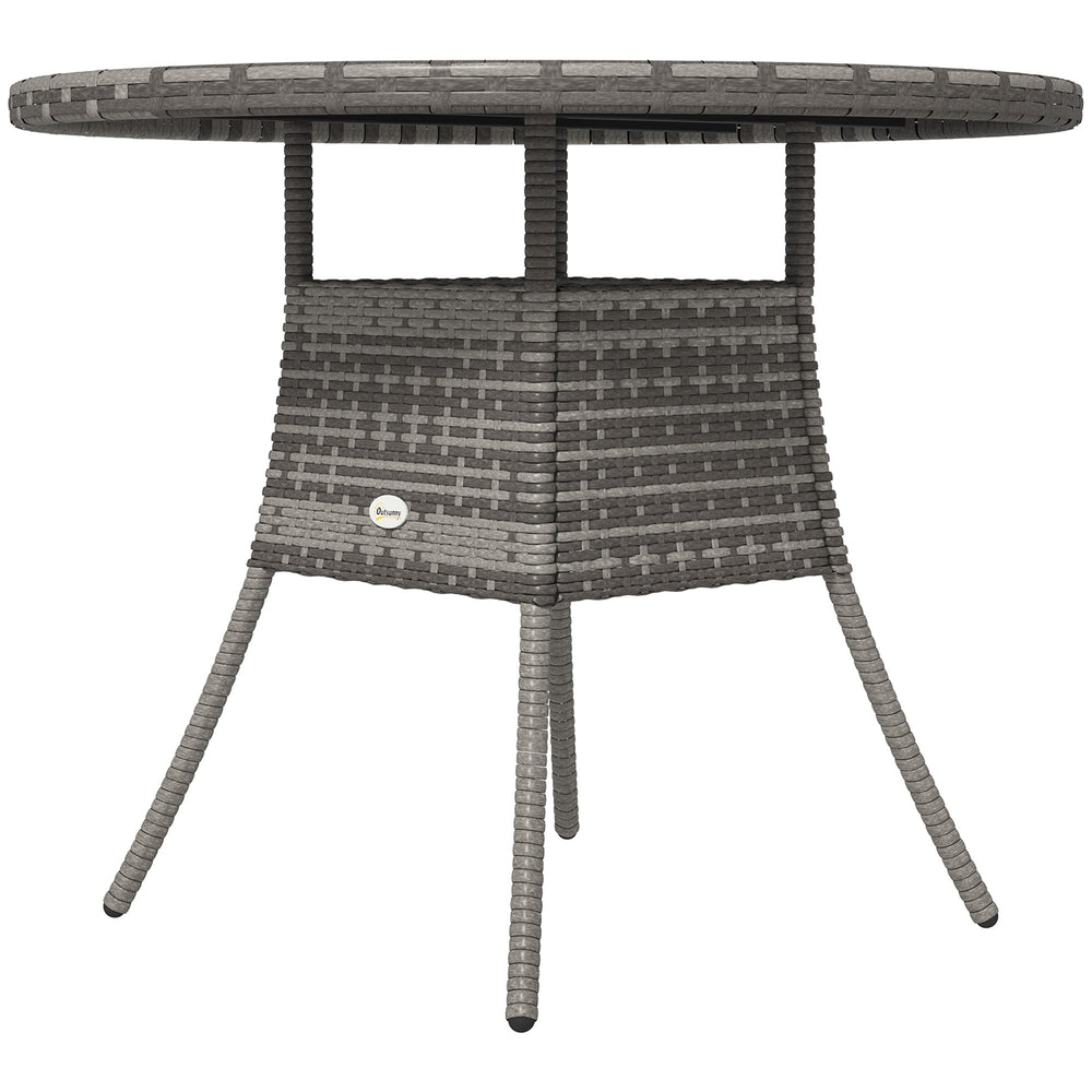 35.4" Outdoor Wicker Dining Table, PE Rattan Patio Furniture with Wood-plastic Composite Top, Grey