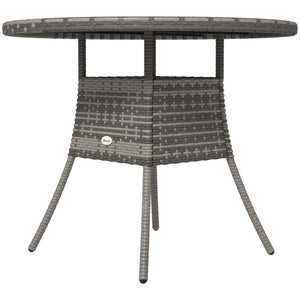35.4" Outdoor Wicker Dining Table, PE Rattan Patio Furniture with Wood-plastic Composite Top, Grey