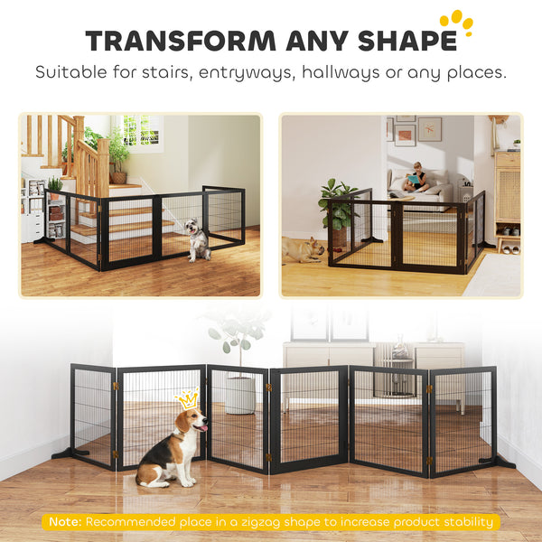 Barrière pour animaux de compagnie en bois autoportante, noire