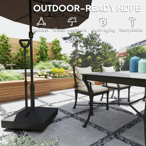 Pied de parasol carré en plastique avec roulettes réglables et poignée, noir