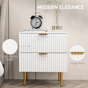 Table de chevet moderne avec 2 tiroirs, pieds en métal pour salon, chambre, blanc