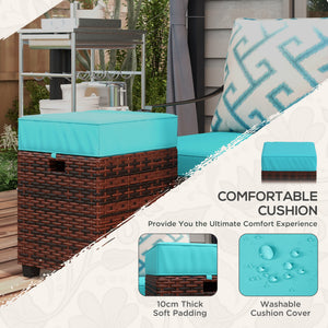 Set of 2 garden poufs in woven resin, sky blue