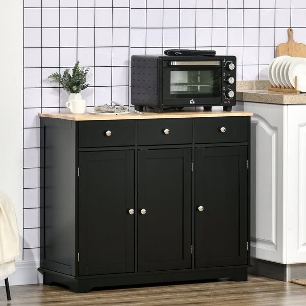 Buffet moderne avec placards, tiroirs et étagères réglables pour salon, noir