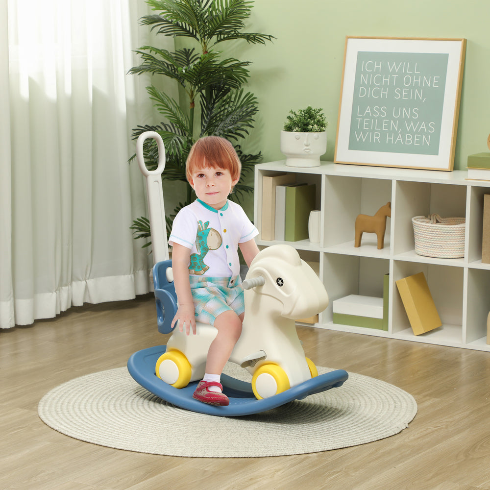 4-in-1 Kids Rocking Horse with Removable Balance Board and Push Handle, Blue