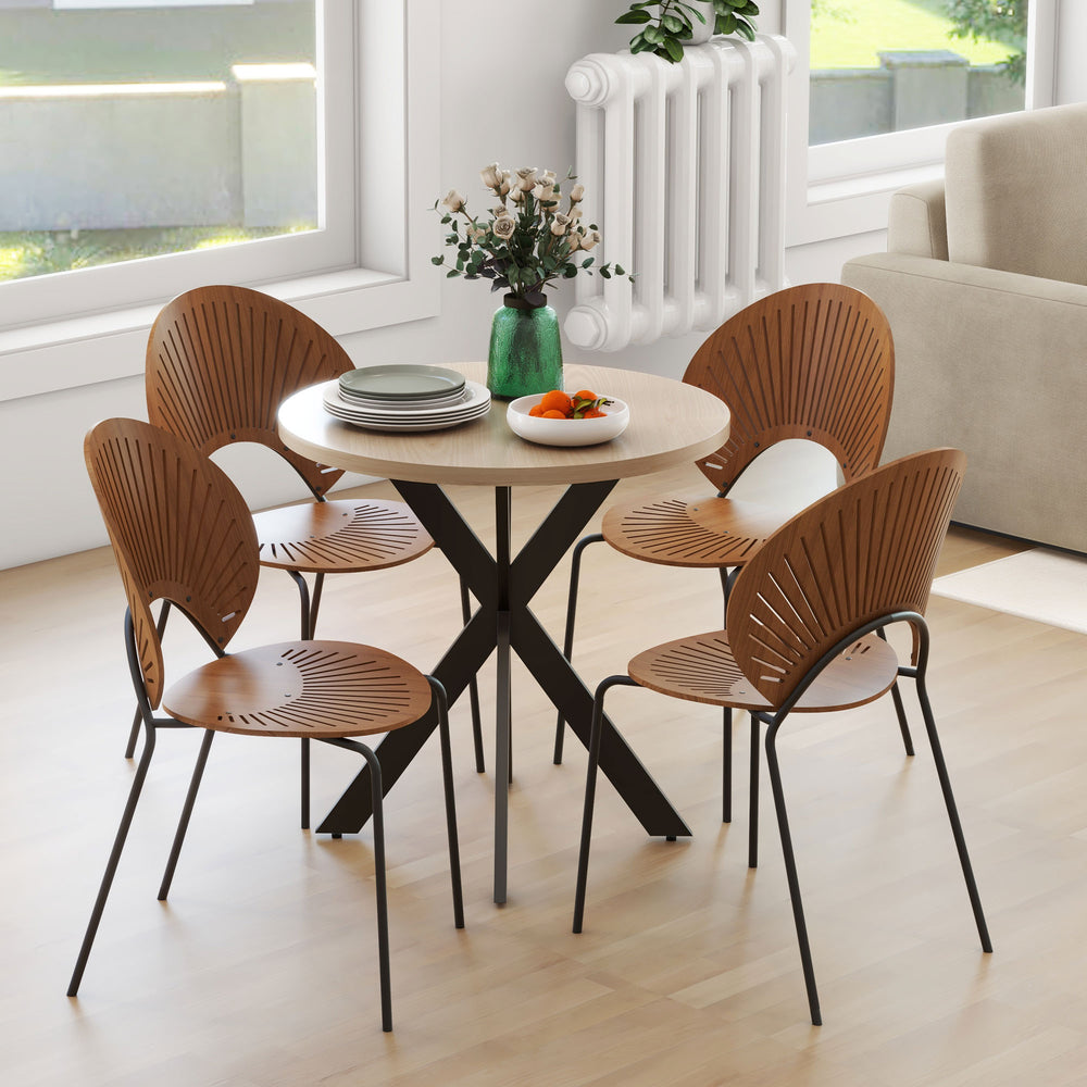 Contemporary 29 in. round dining table with steel legs, brown