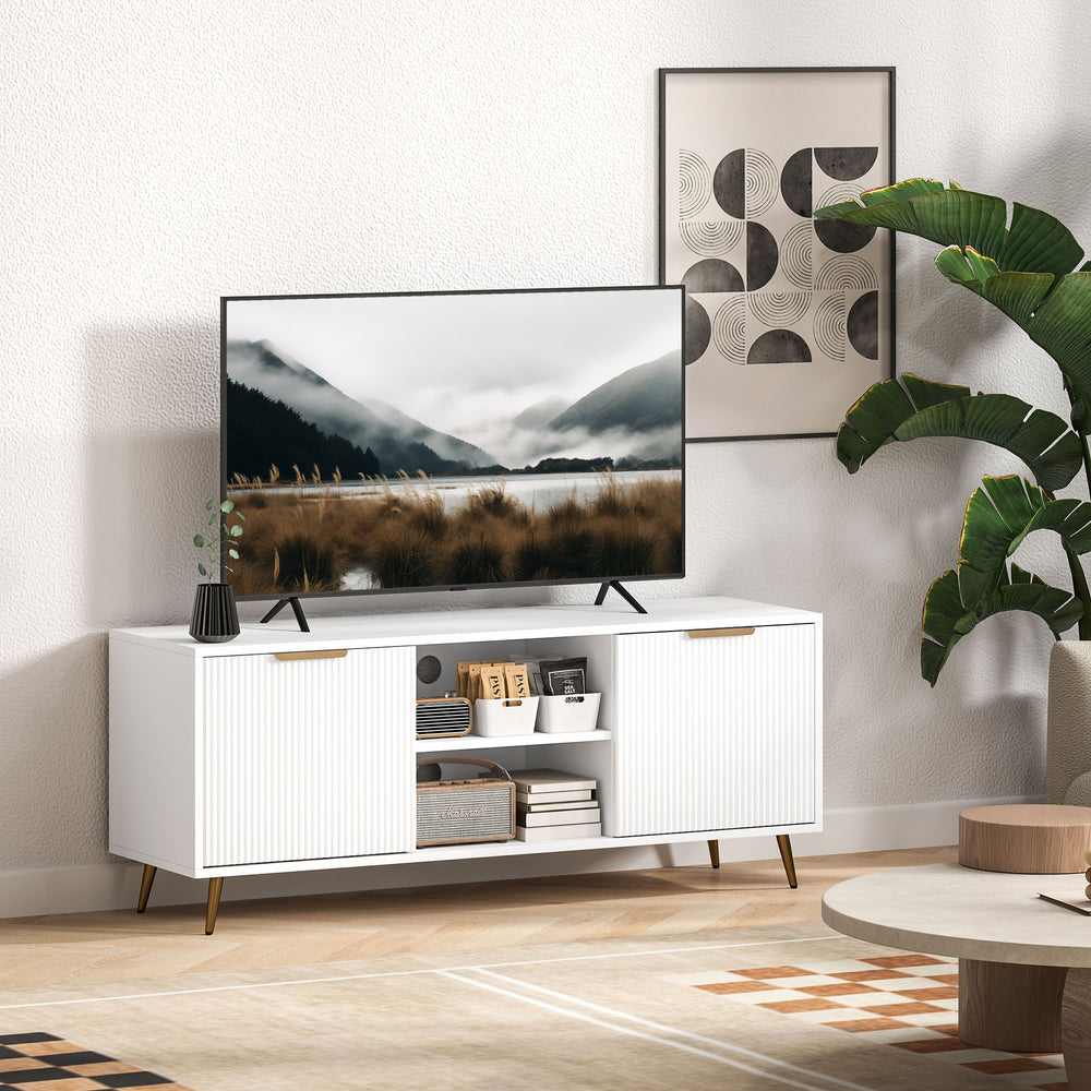 Meuble TV avec rangement pour télé 55 pouces avec 2 étagères ouvertes, blanc
