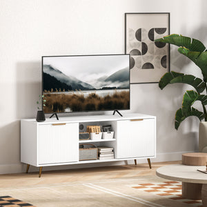 Meuble TV avec rangement pour télé 55 pouces avec 2 étagères ouvertes, blanc