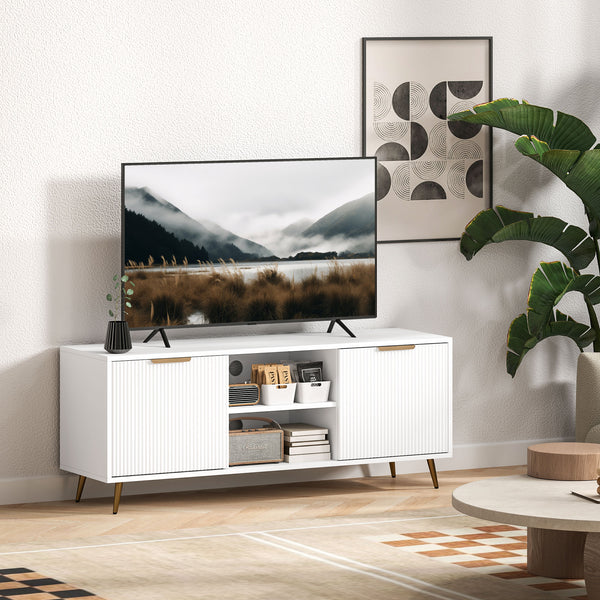 Meuble TV avec rangement pour télé 55 pouces avec 2 étagères ouvertes, blanc