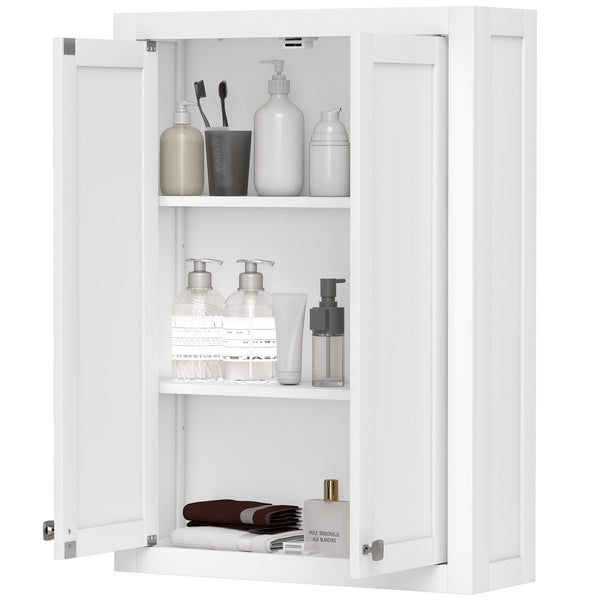 Meuble de salle de bain mural moderne avec 2 portes et 2 étagères réglables, blanc
