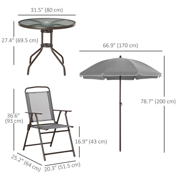 Ensemble de salle à manger d'extérieur 6 pièces pour 4 personnes avec parasol