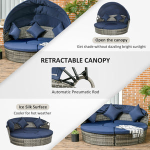 Canapé-lit de jardin 4 pièces avec auvent rétractable, bleu foncé