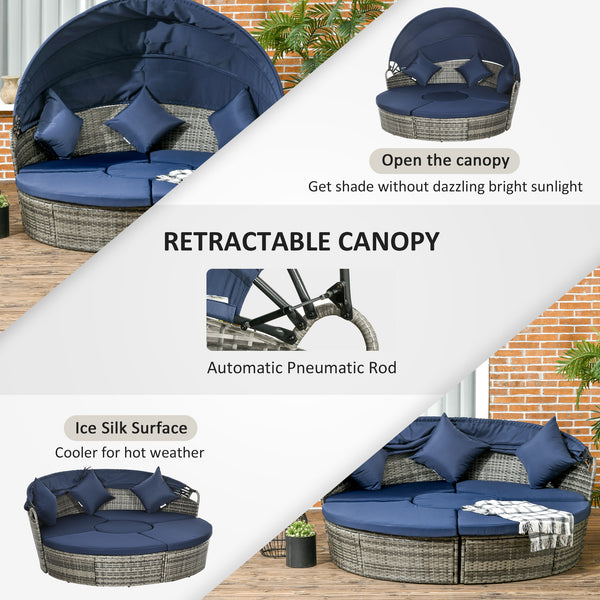 Canapé-lit de jardin 4 pièces avec auvent rétractable, bleu foncé
