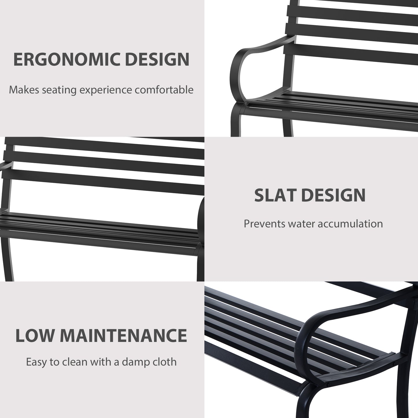 Outsunny 2 Seater Garden Bench, Metal Outdoor Bench for Yard, Lawn, Porch, Black