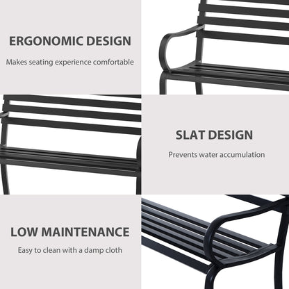 Outsunny 2 Seater Garden Bench, Metal Outdoor Bench for Yard, Lawn, Porch, Black