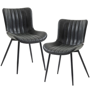 Ensemble de 2 chaises de salle à manger rembourrées en similicuir avec dossier et pieds en acier, noires