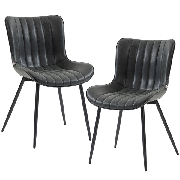 Ensemble de 2 chaises de salle à manger rembourrées en similicuir avec dossier et pieds en acier, noires