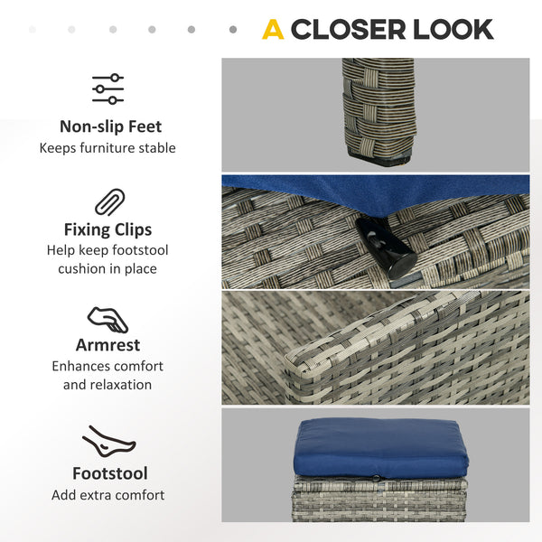 Ensemble de mobilier 5 pièces en résine tressée avec coussins, table et poufs, bleu marine