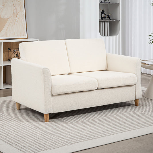 Canapé 2 places avec accoudoirs et pieds en bois pour salon, chambre, blanc crème