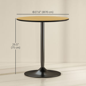 Table de cuisine ronde pour 2 personnes avec placage bois et piètement en acier, couleur naturelle.