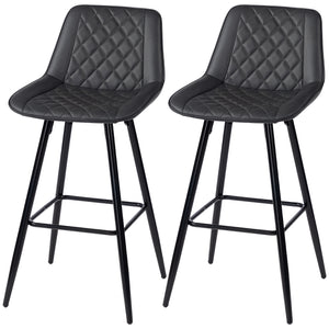 Set of 2 black faux leather bar stools.
