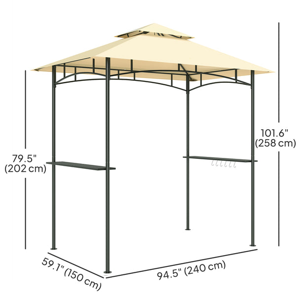 Gazebo pour barbecue avec 2 étagères latérales et crochets, beige