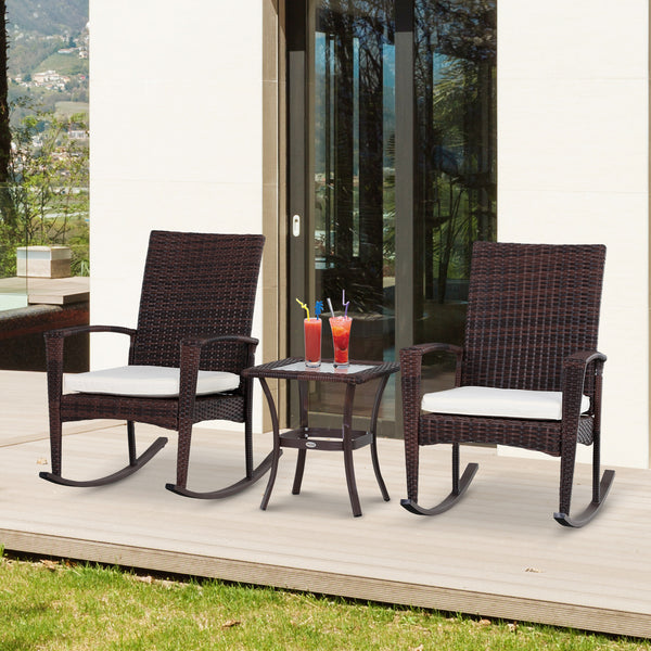 Ensemble de jardin 3 pièces en résine tressée, blanc crème