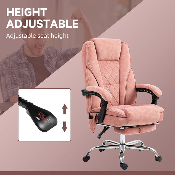 Reclining massage office chair with adjustable height and footrest, pink