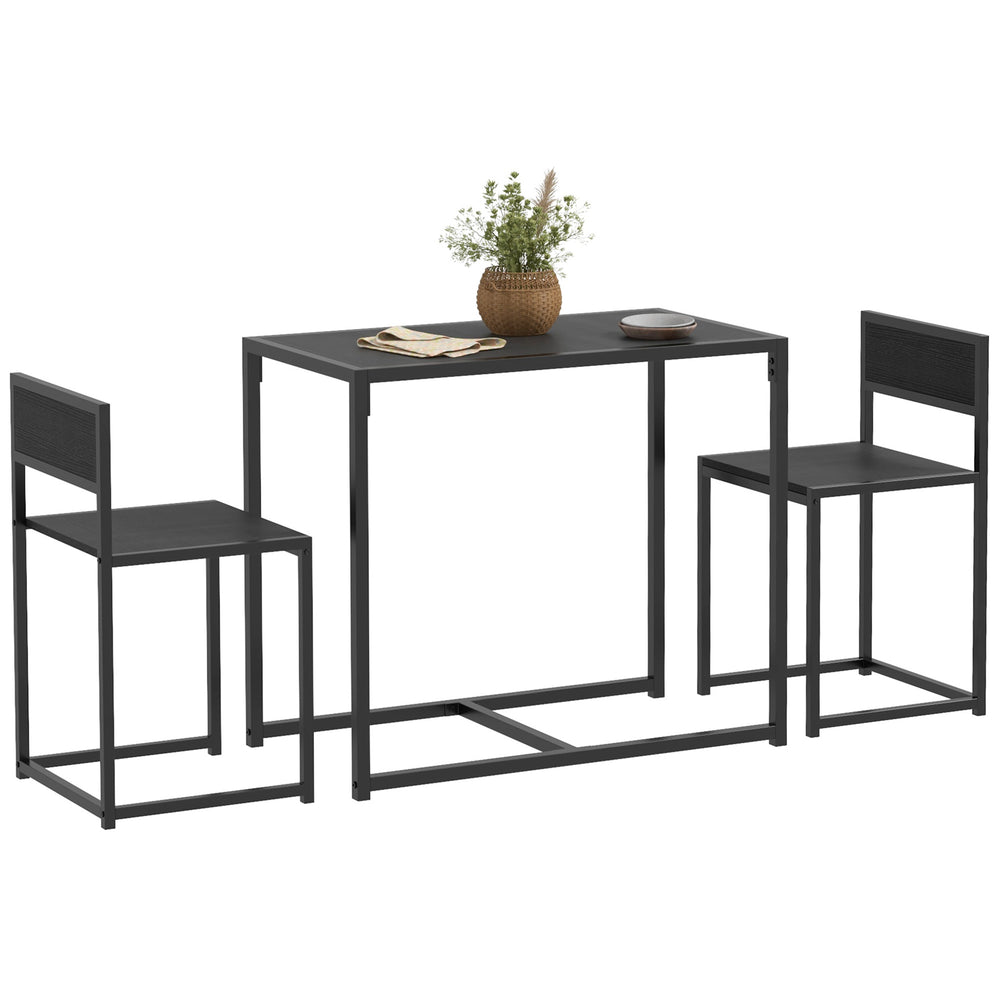 Dining table and chairs set, industrial style, for 2 people, ideal for small spaces, black