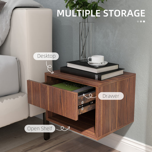 Lot de 2 tables de chevet flottantes avec tiroir, marron