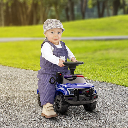 Kids Police Car with Hidden Underseat Storage, Megaphone, Blue
