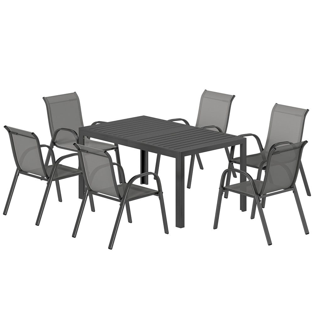 Ensemble de salle à manger 7 pièces pour 6 personnes, chaises empilables, gris clair