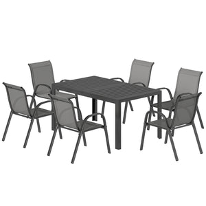 Ensemble de salle à manger 7 pièces pour 6 personnes, chaises empilables, gris clair