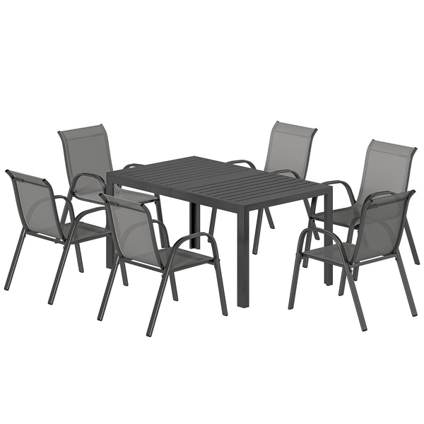 Ensemble de salle à manger 7 pièces pour 6 personnes, chaises empilables, gris clair
