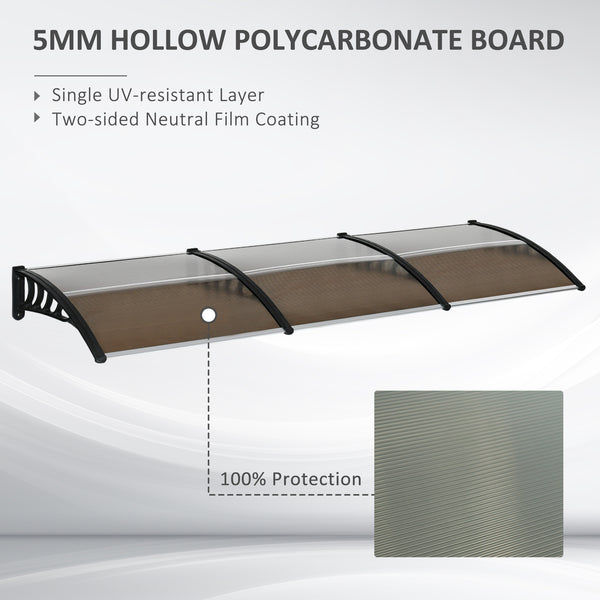 Auvent de porte en polycarbonate de 9,9 x 3,1 pieds, marron