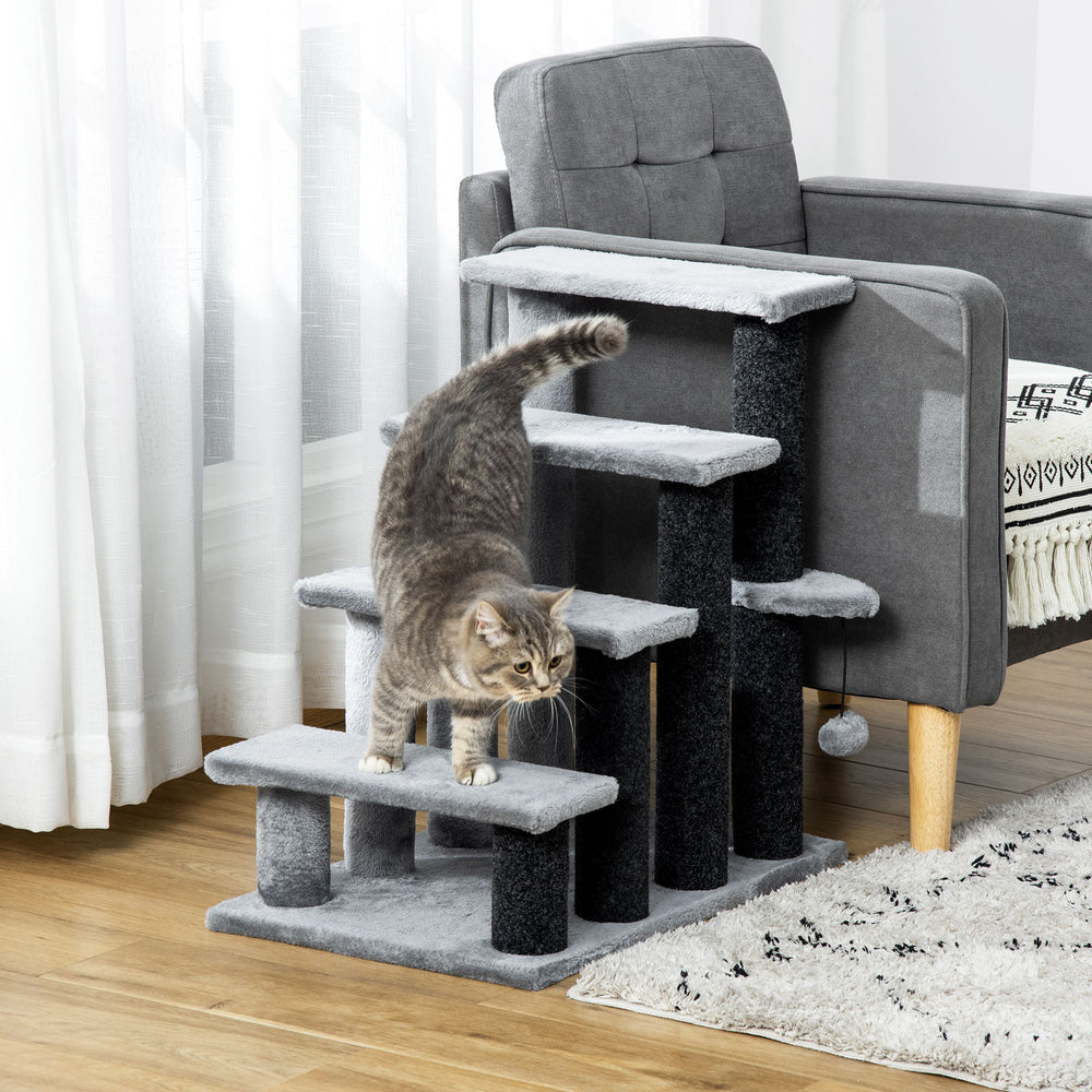 Escalier pour chat avec griffoir et balle jouet
