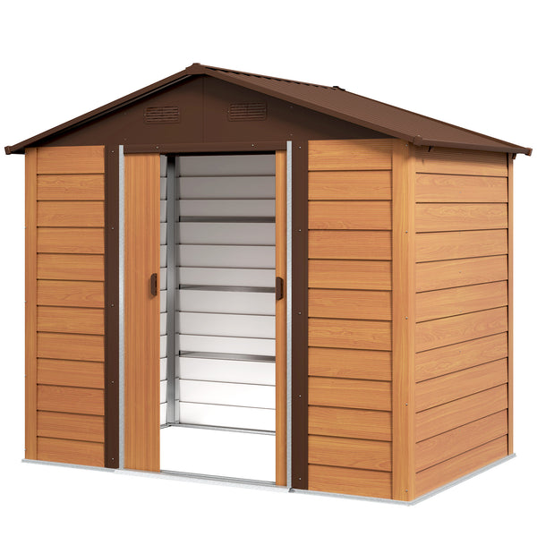 Abri de jardin extérieur en métal avec serrure et ventilation, marron foncé