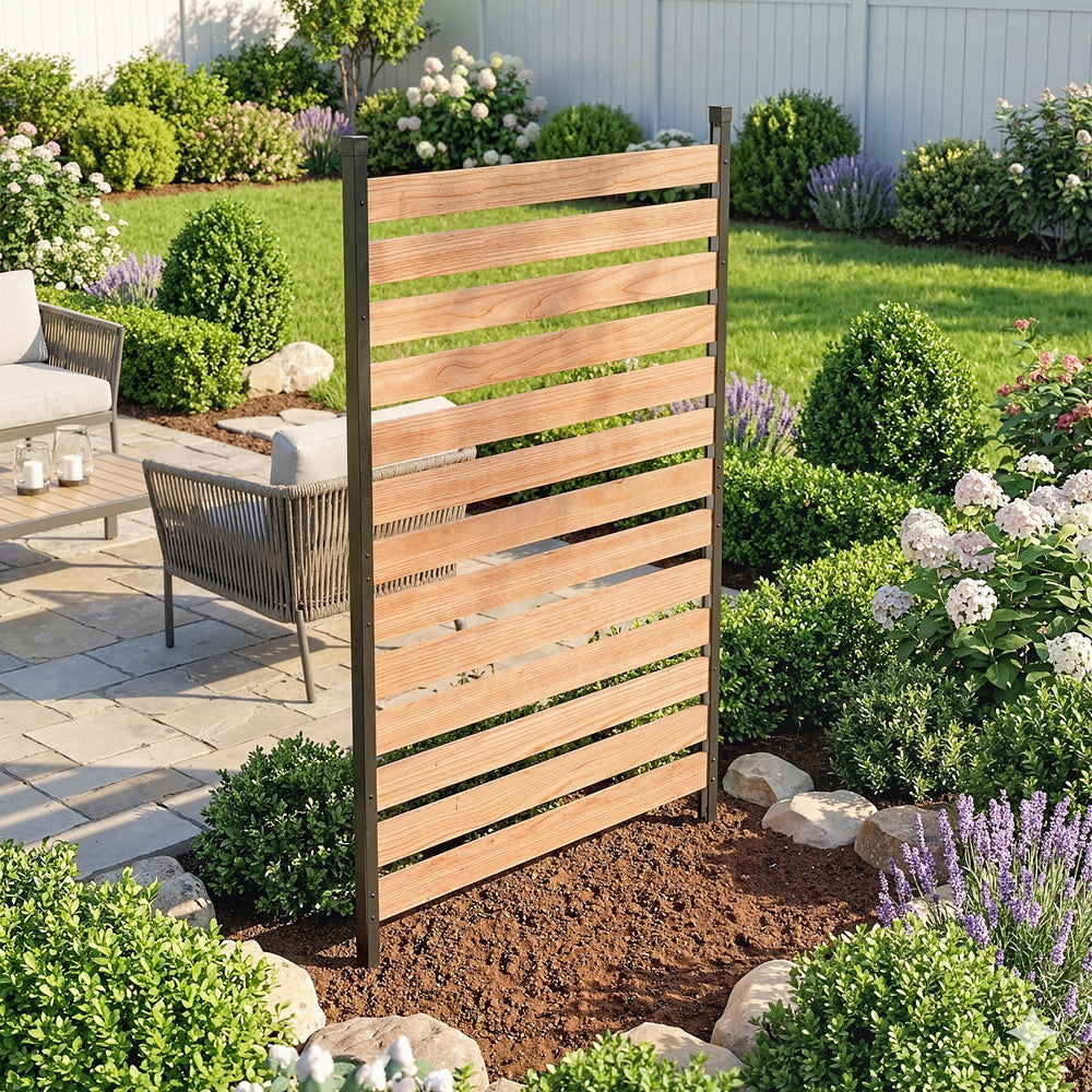 Partition panel, no-dig, with fir wood boards and aluminum posts