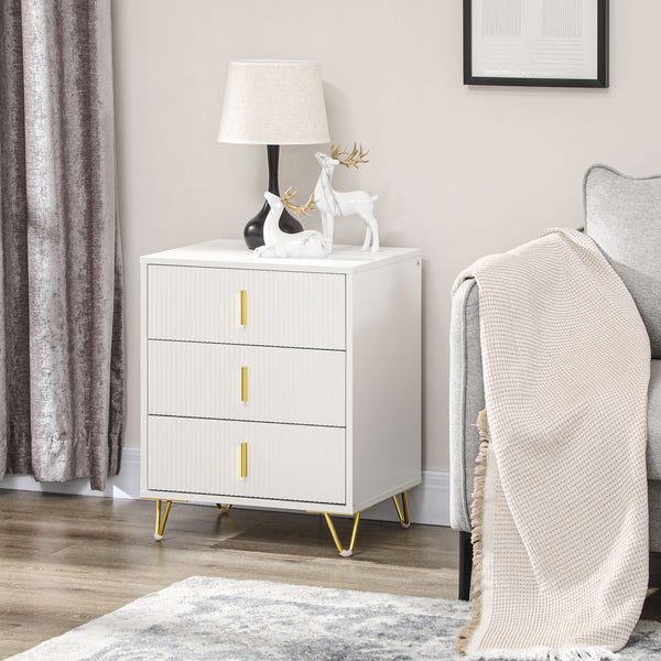3-drawer chest with metal legs, white