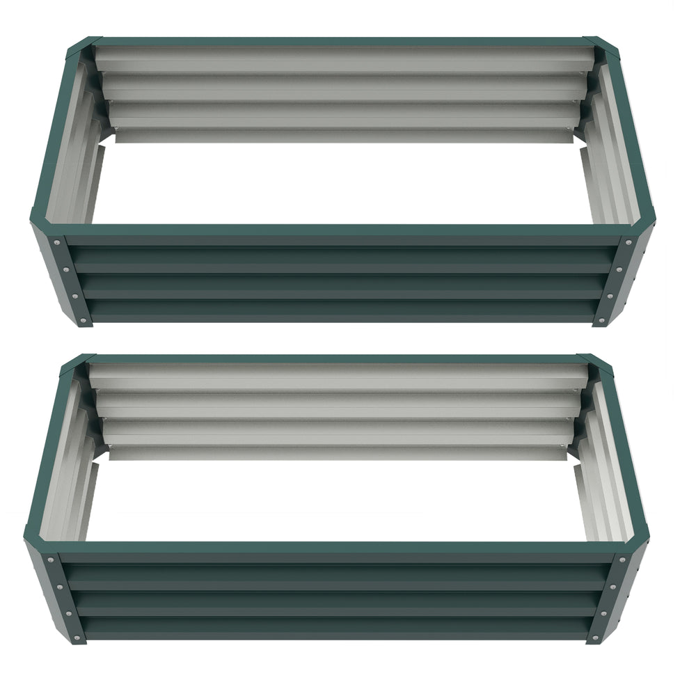 Set of 2 galvanized raised planters, green